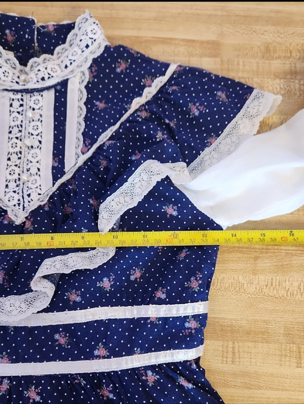 VTG 1970s Gunne Sax prairie-style dress, blue floral calico print, size 10